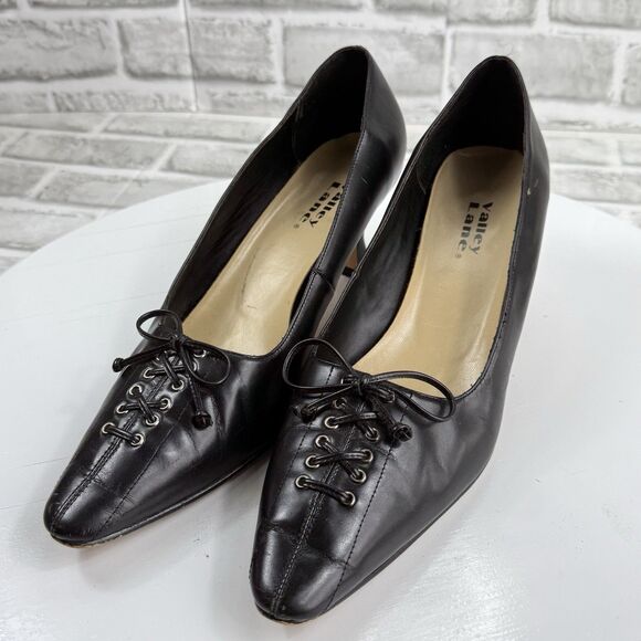 Valley Lane Vintage Women's 9 Wide Black Leather Lace Up Goth Victorian Pumps - Picture 13 of 13